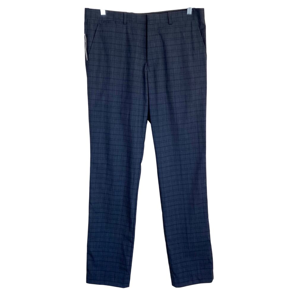 Theory Mens Sz 33 Charcoal Marlo Plaid Wool Blend Dress Pants Trousers NWT